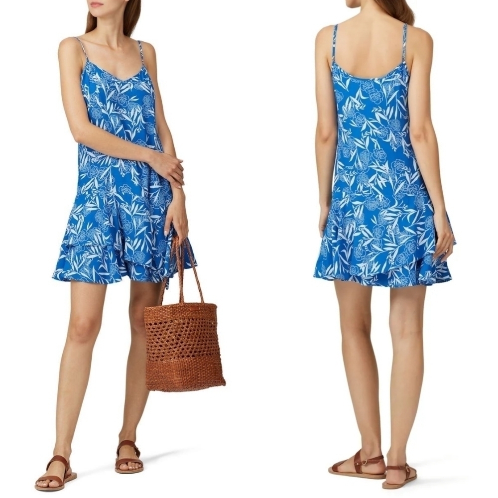 Thakoon Collective Blue Leaf Ruffle Short Slip Dress Size 0